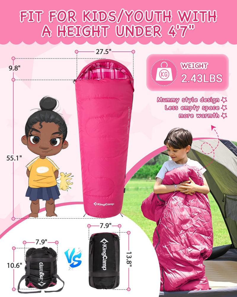 Load image into Gallery viewer, KingCamp Kids Mummy Sleeping Bag - 3-Season Warm & Snug Fit for Camping