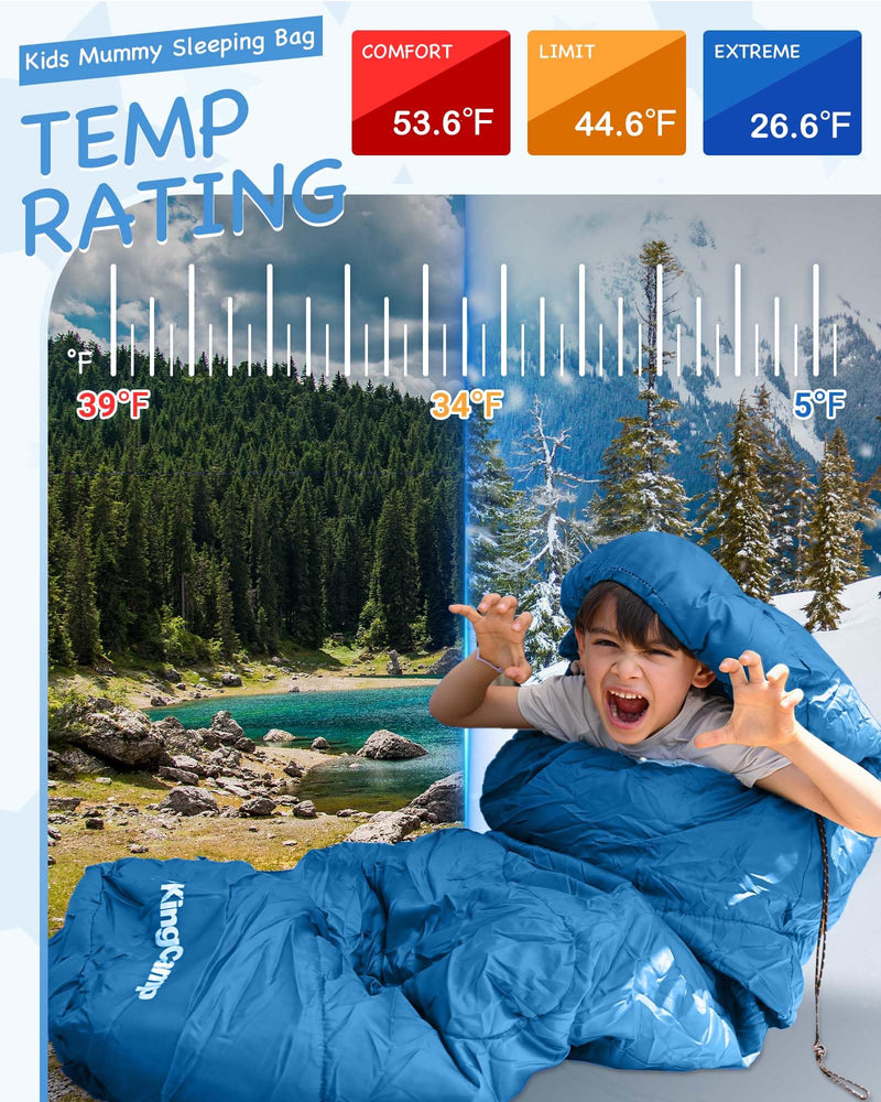 Load image into Gallery viewer, KingCamp Kids Mummy Sleeping Bag - Temperature Rating: 12°C / 7°C / -3°C (54°F / 45°F / 26°F)