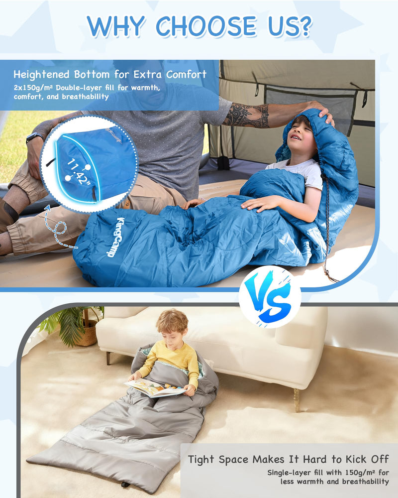 Load image into Gallery viewer, KingCamp Kids Mummy Sleeping Bag with Heightened Bottom for Extra Comfort