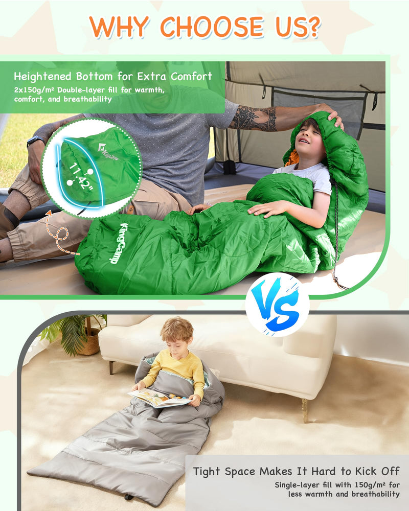 Load image into Gallery viewer, KingCamp Kids Mummy Sleeping Bag with Heightened Bottom for Extra Comfort
