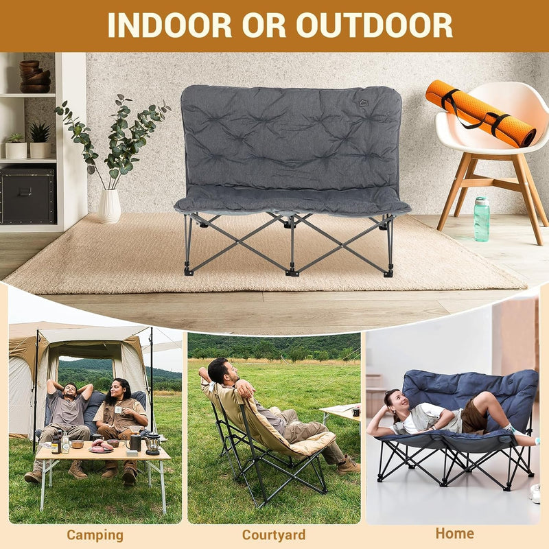 Load image into Gallery viewer, KingCamp LEMON C20 Loveseat Couch | Double Butterfly Folding Camping Chair for Two, 2-Person Portable Outdoor Couch with Padded Seat, Heavy Duty Steel Frame for Beach Picnic Tailgating