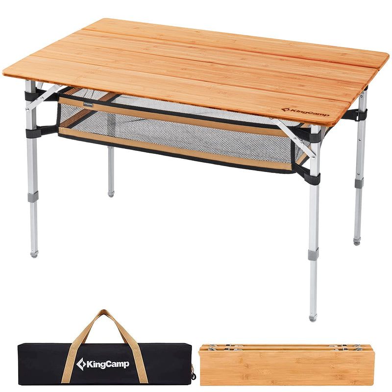 Load image into Gallery viewer, KingCamp Large 4-Folding Bamboo Table with Mesh Storage, Portable Camping Table for 4-5 Person