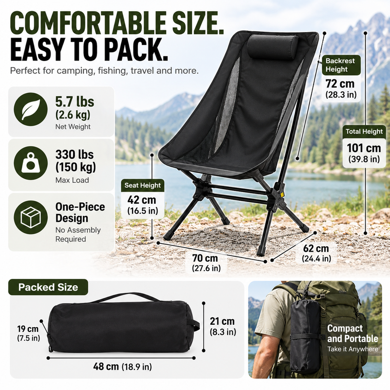 Load image into Gallery viewer, KingCamp Lightweight High Back Camping Chair with Gentle Sway, Quick-Fold Aluminum Chair, 330 lbs Capacity, 39.8" Tall Backrest with Carry Bag