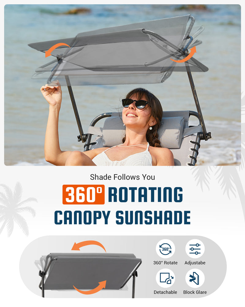 Load image into Gallery viewer, KingCamp MAGNOLIA B30 Folding Tanning Chair with 360 Rotating Canopy Sunshade