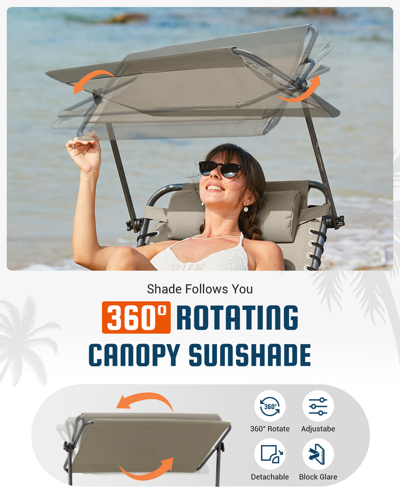 Load image into Gallery viewer, KingCamp MAGNOLIA B30 Folding Tanning Chair with 360 Rotating Canopy Sunshade