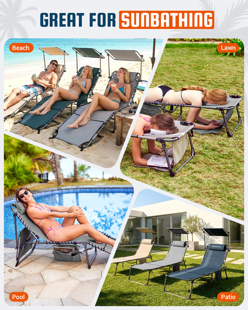 Load image into Gallery viewer, KingCamp MAGNOLIA B30 Folding Tanning Chair with Face Hole & Canopy Shade | 400lb Capacity