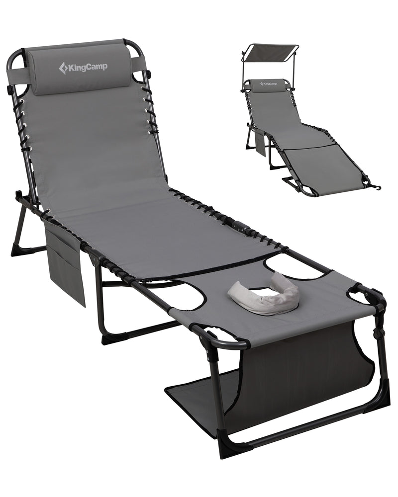 Load image into Gallery viewer, KingCamp MAGNOLIA B30 Folding Tanning Chair with Face Hole & Canopy Shade | 400lb Capacity
