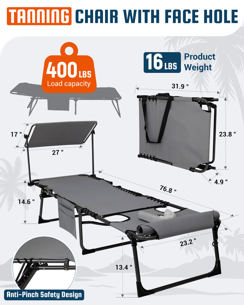 Load image into Gallery viewer, KingCamp MAGNOLIA B30 Folding Tanning Chair with Face Hole & Canopy Shade | 400lb Capacity