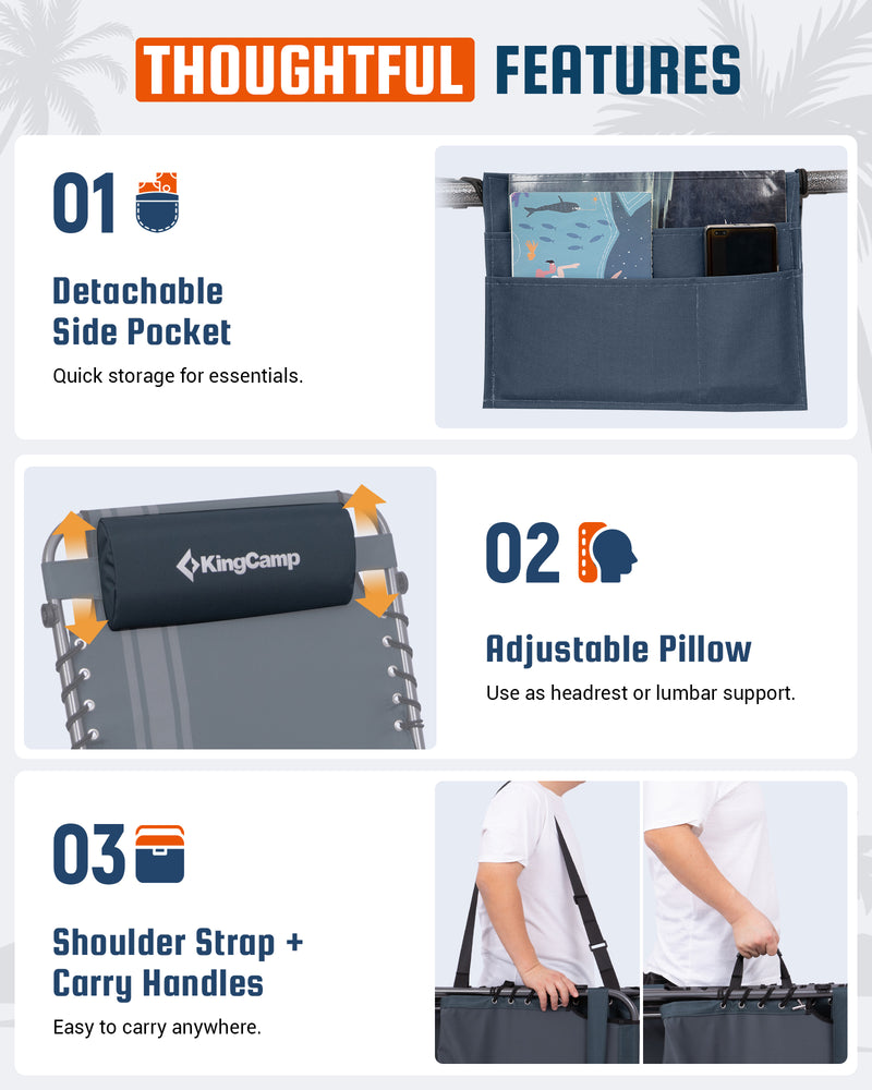 Load image into Gallery viewer, KingCamp MAGNOLIA B30 Folding Tanning Chair 400lb Capacity with detachable side pocket