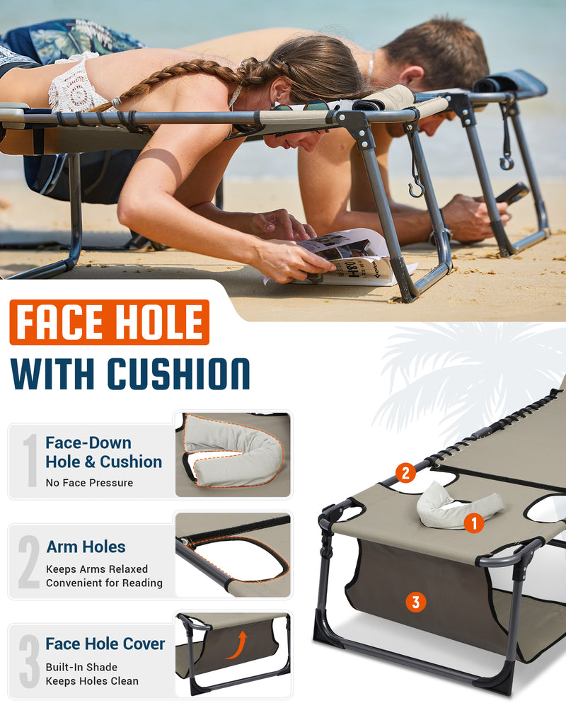 Load image into Gallery viewer, KingCamp MAGNOLIA B30 Folding Tanning Chair with Face Hole & Canopy Shade Arm Holes: Keeps Arms RelaxedConvenient for Reading