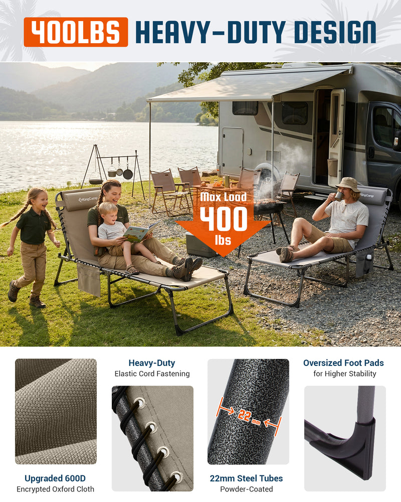 Load image into Gallery viewer, KingCamp MAGNOLIA B30 Folding Tanning Chair with Face Hole & Canopy Shade | 400lb Capacity and with oversized foot pads