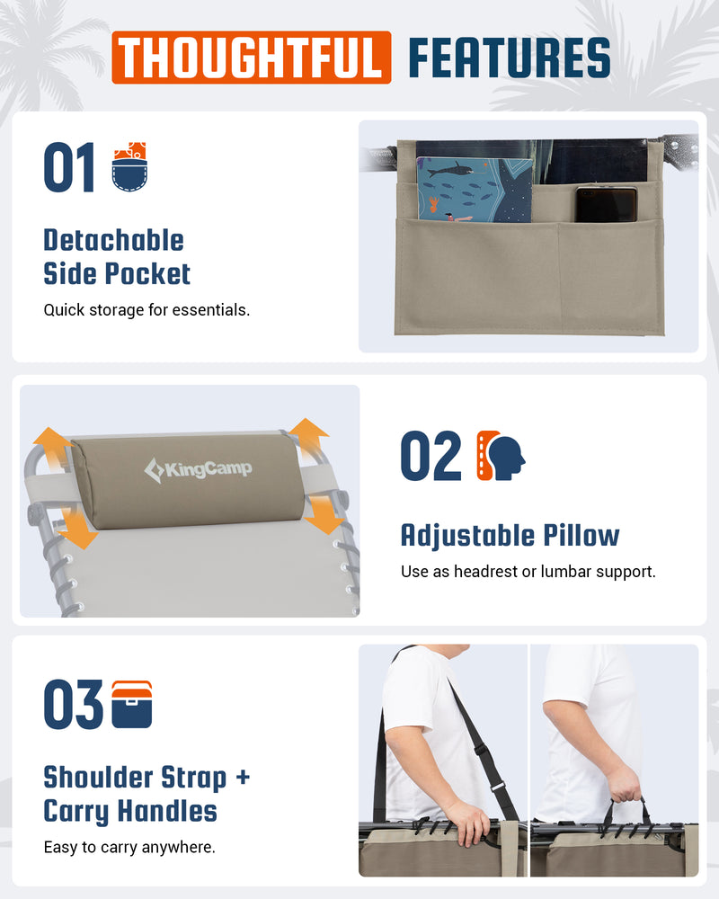 Load image into Gallery viewer, KingCamp MAGNOLIA B30 Folding Tanning Chair with shoulder strap and carry handles