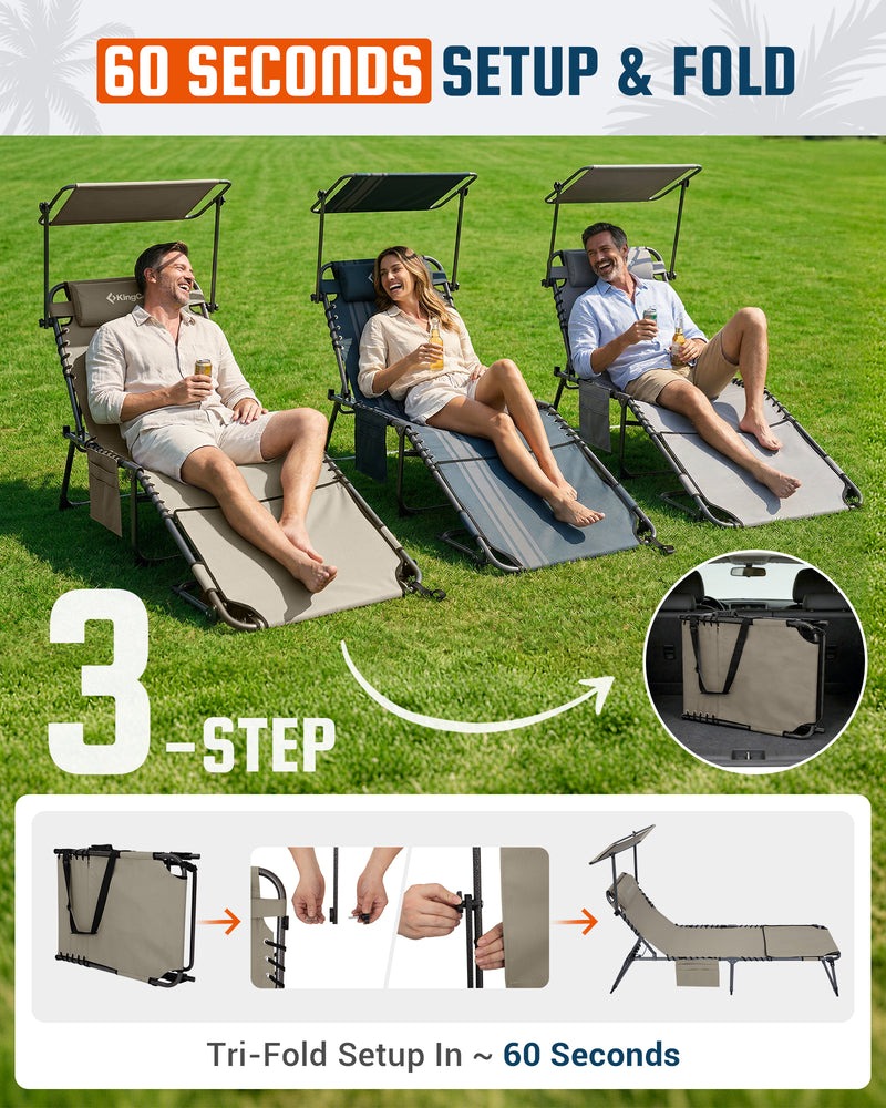 Load image into Gallery viewer, KingCamp MAGNOLIA B30 Folding Tanning Chair with Face Hole & Canopy Shade | 400lb Capacity and easy setup and fold