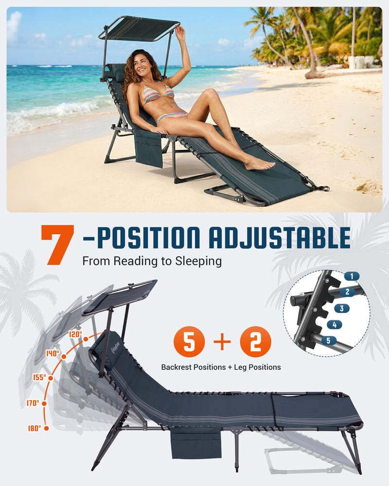 Load image into Gallery viewer, KingCamp MAGNOLIA B30 Folding Tanning Chair with Face Hole & Canopy Shade 7-POSITIOA AdJUSTABLE From Reading to Sleeping