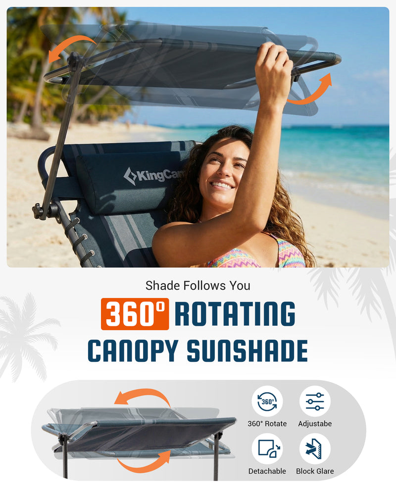 Load image into Gallery viewer, KingCamp MAGNOLIA B30 Folding Tanning Chair with 360 Rotating Canopy Sunshade