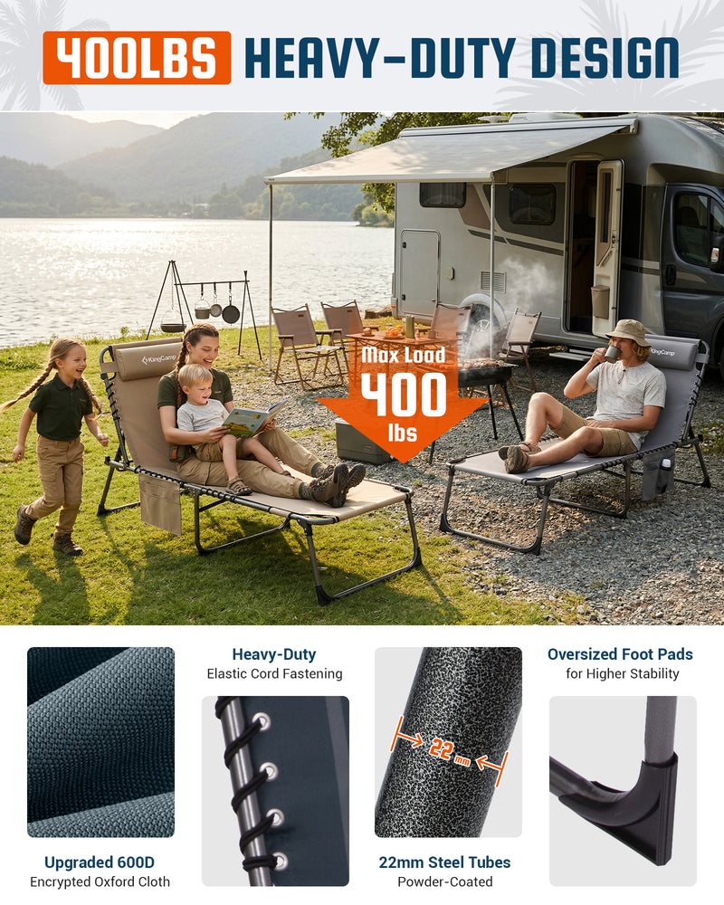 Load image into Gallery viewer, KingCamp MAGNOLIA B30 Folding Tanning Chair with Face Hole & Canopy Shade | 400lb Capacity 5-Position Adjustable Sun Lounger