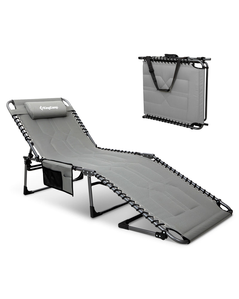 Load image into Gallery viewer, KingCamp MAGNOLIA B40 Oversized Padded Lounge Chair | Extra-Wide & Long 7-Position Folding Sun Lounger Grey