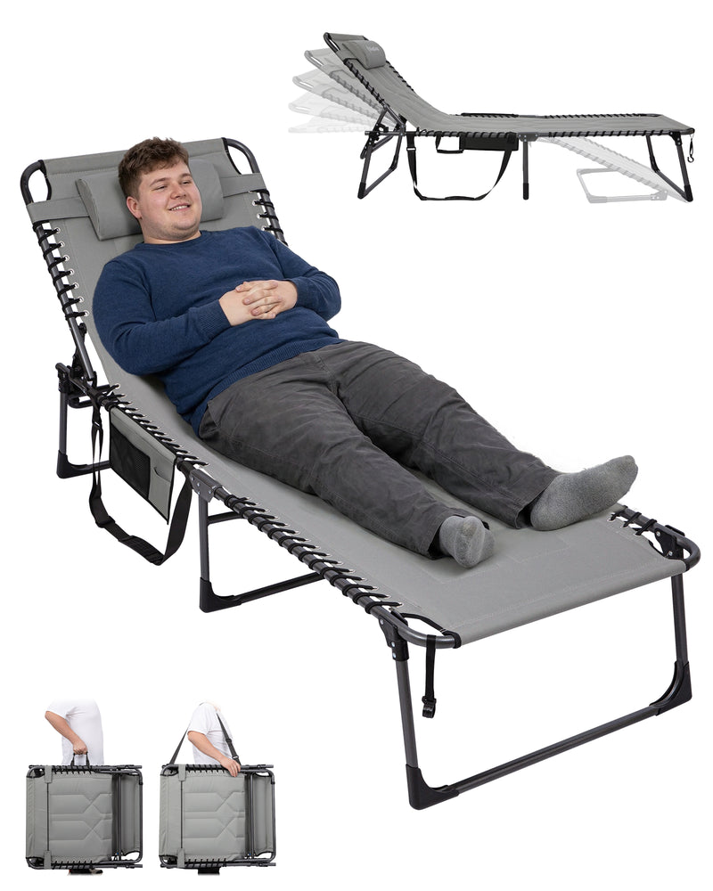 Load image into Gallery viewer, KingCamp MAGNOLIA B40 Oversized Padded Lounge Chair | Extra-Wide & Long 7-Position Folding Sun Lounger Grey