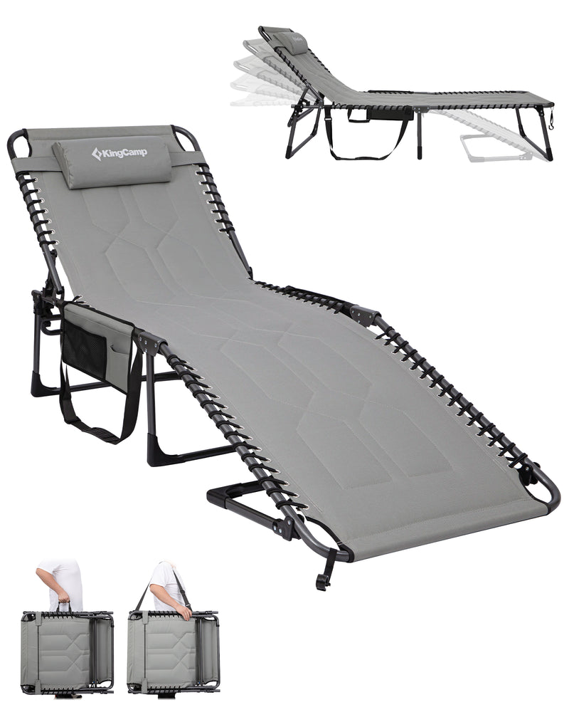 Load image into Gallery viewer, KingCamp MAGNOLIA B40 Oversized Padded Lounge Chair | Extra-Wide & Long 7-Position Folding Sun Lounger Grey