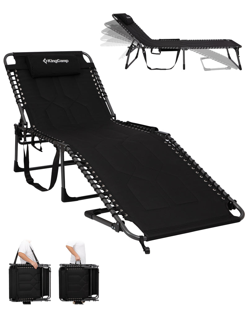 Load image into Gallery viewer, KingCamp MAGNOLIA B40 Oversized Padded Lounge Chair | Extra-Wide & Long 7-Position Folding Sun Lounger with High-Density PU Foam, 440lb Capacity