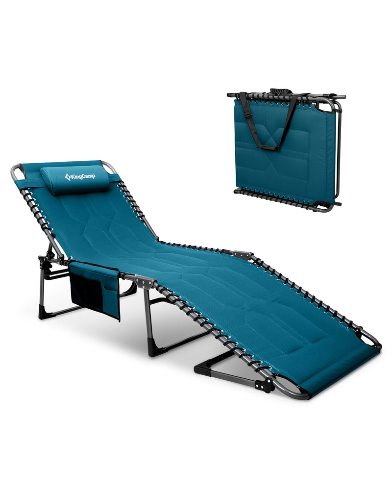 Load image into Gallery viewer, KingCamp MAGNOLIA B40 Oversized Padded Lounge Chair | Extra-Wide & Long 7-Position Folding Sun Lounger with High-Density PU Foam, 440lb Capacity for Beach, Pool & Patio Blue