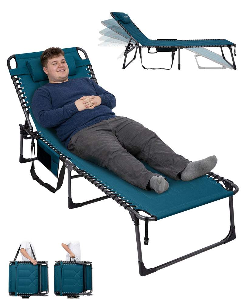 Load image into Gallery viewer, KingCamp MAGNOLIA B40 Oversized Padded Lounge Chair | Extra-Wide & Long 7-Position Folding Sun Lounger with High-Density PU Foam, 440lb Capacity for Beach, Pool & Patio Blue