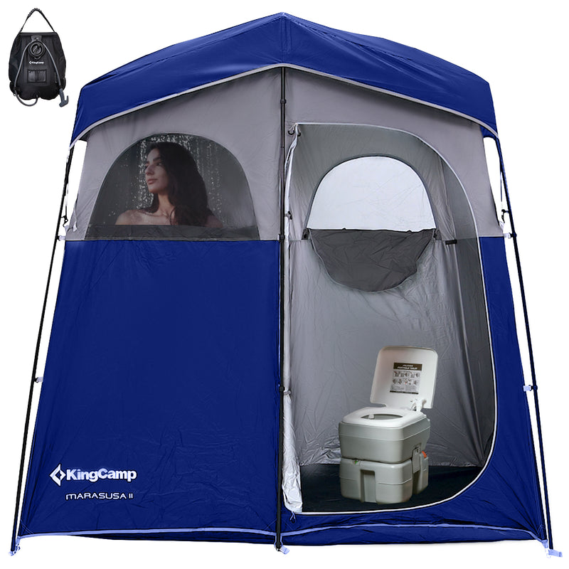 Load image into Gallery viewer, KingCamp MARASUSA II Double Privacy Shelter with 20L Solar Shower Bag | 2-Room Camping Shower Tent, UPF50+ Sun Protection, Portable Outdoor Shower Kit for Camping, Beach & Festivals
