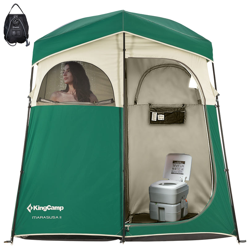 Load image into Gallery viewer, KingCamp MARASUSA II Double Privacy Shelter with 20L Solar Shower Bag | 2-Room Camping Shower Tent, UPF50+ Sun Protection, Portable Outdoor Shower Kit for Camping, Beach & Festivals