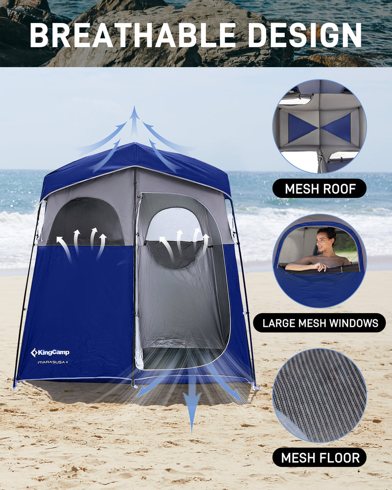 Load image into Gallery viewer, KingCamp MARASUSA II Double Privacy Shelter with 20L Solar Shower Bag | 2-Room Camping Shower Tent, UPF50+ Sun Protection, Portable Outdoor Shower Kit for Camping, Beach & Festivals