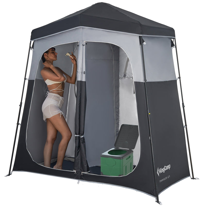 Load image into Gallery viewer, KingCamp MARASUSA Q II Double Privacy Shelter | 2-Room Pop-Up Shower Tent with UPF50+ Sun Protection, XL 7x7ft Interior for Camping Shower, Toilet & Changing Room Black
