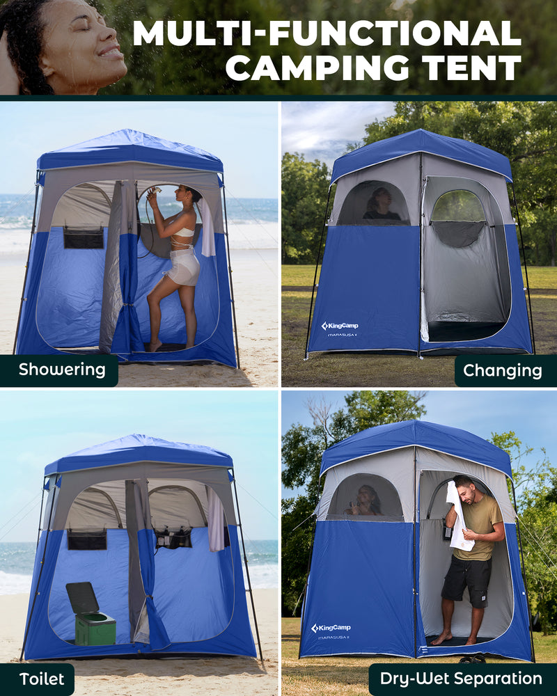 Load image into Gallery viewer, KingCamp MARASUSA Q II Double Privacy Shelter | 2-Room Pop-Up Shower Tent with UPF50+ Sun Protection, XL 7x7ft Interior for Camping Shower, Toilet & Changing Room