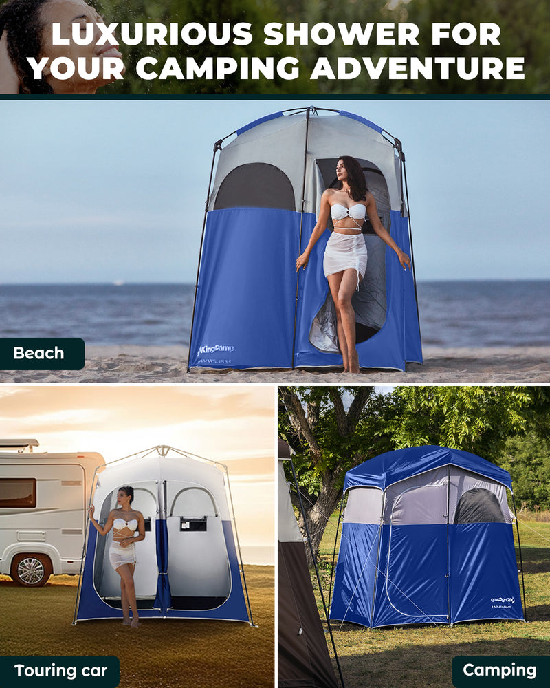 Load image into Gallery viewer, KingCamp MARASUSA Q II Double Privacy Shelter | 2-Room Pop-Up Shower Tent with UPF50+ Sun Protection, XL 7x7ft Interior for Camping Shower, Toilet & Changing Room