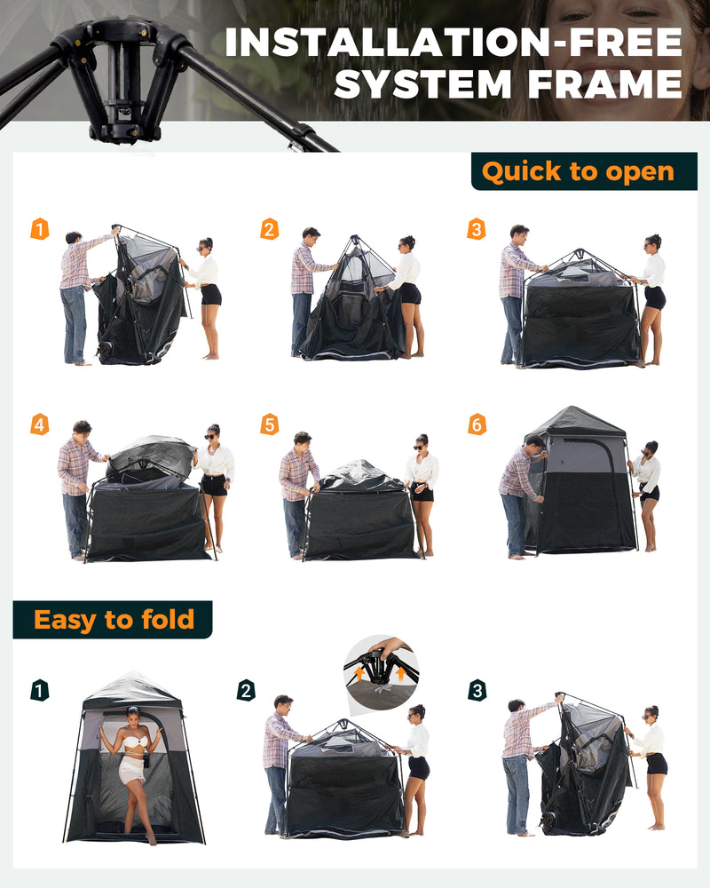 Load image into Gallery viewer, KingCamp MARASUSA Q Single Privacy Shelter | Pop-Up Camping Shower Tent with UPF50+ Sun Protection, XL 5.5x5.5ft Interior for Portable Toilet, Changing Room & Outdoor Shower Black