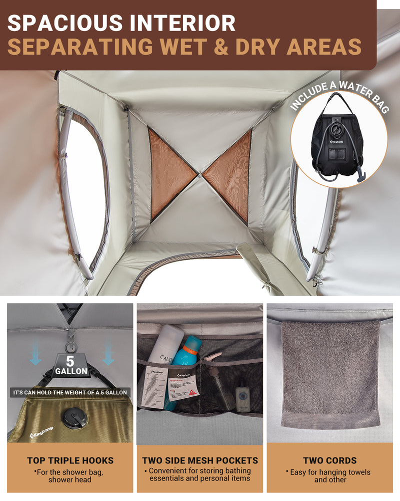 Load image into Gallery viewer, KingCamp MARASUSA Single Privacy Shelter with 20L Solar Shower Bag Camping Shower Tent, UPF50+ Sun Protection, Portable Outdoor Shower Kit for Camping, Beach & Festivals Coffee