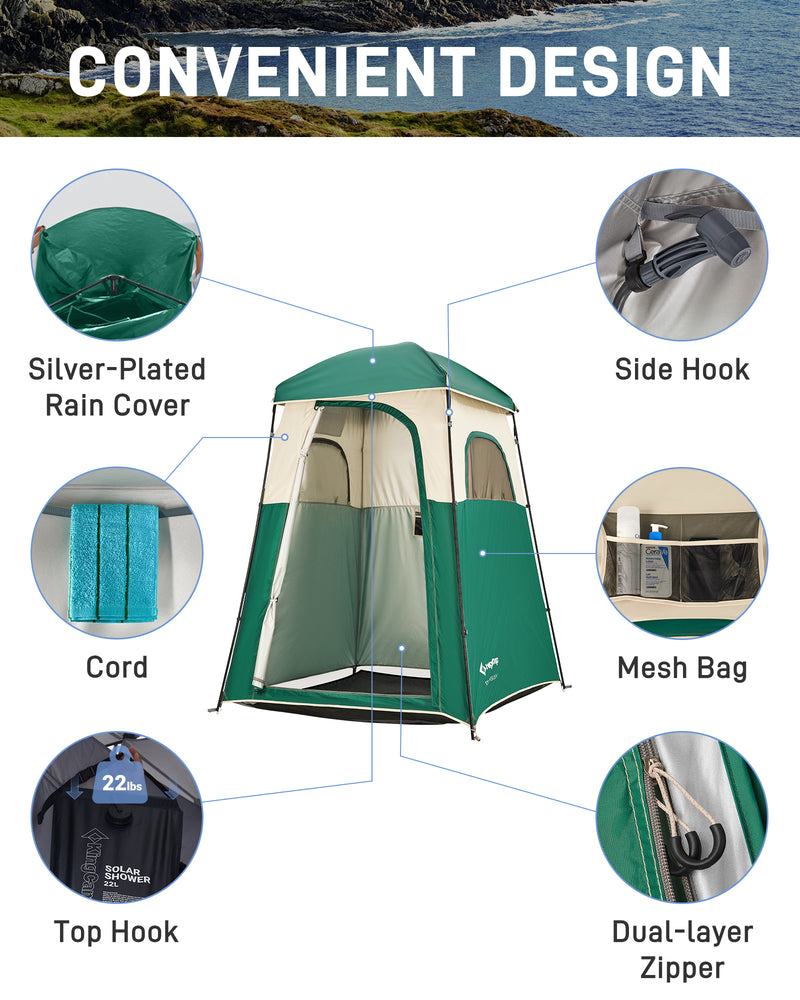 Load image into Gallery viewer, KingCamp MARASUSA Single Privacy Shelter with 20L Solar Shower Bag Camping Shower Tent, UPF50+ Sun Protection, Portable Outdoor Shower Kit for Camping, Beach & Festivals