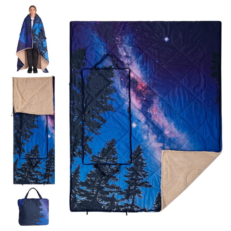 Load image into Gallery viewer, KingCamp MESA 50 4-in-1 Camping Blanket, Printed Sherpa Fleece Wearable Blanket, Zip-Up Sleeping Bag & Travel Pillow