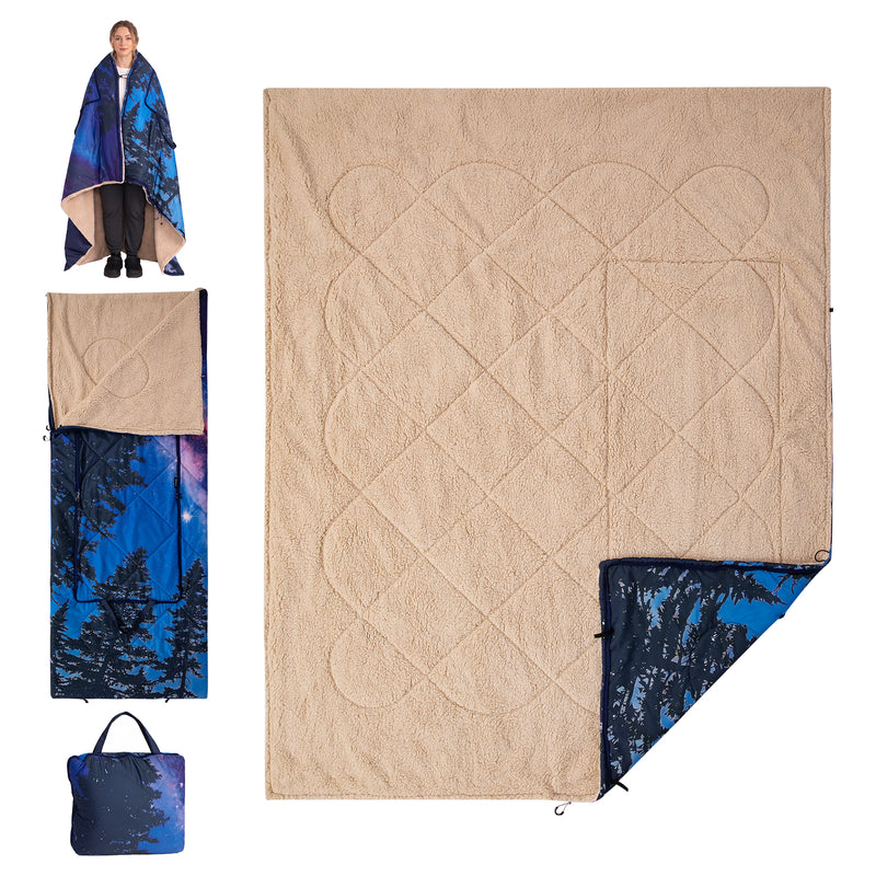 Load image into Gallery viewer, KingCamp MESA 50 4-in-1 Camping Blanket, Printed Sherpa Fleece Wearable Blanket, Zip-Up Sleeping Bag & Travel Pillow