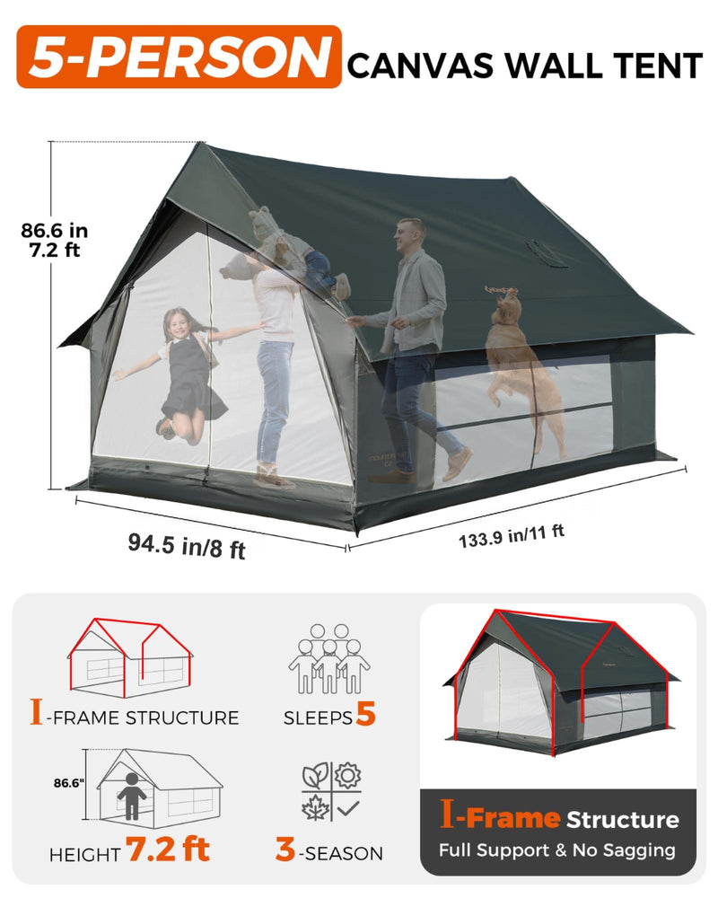 Load image into Gallery viewer, KingCamp MOUNTAIN IN C2 Canvas Cabin Tent 8' x 11' Green