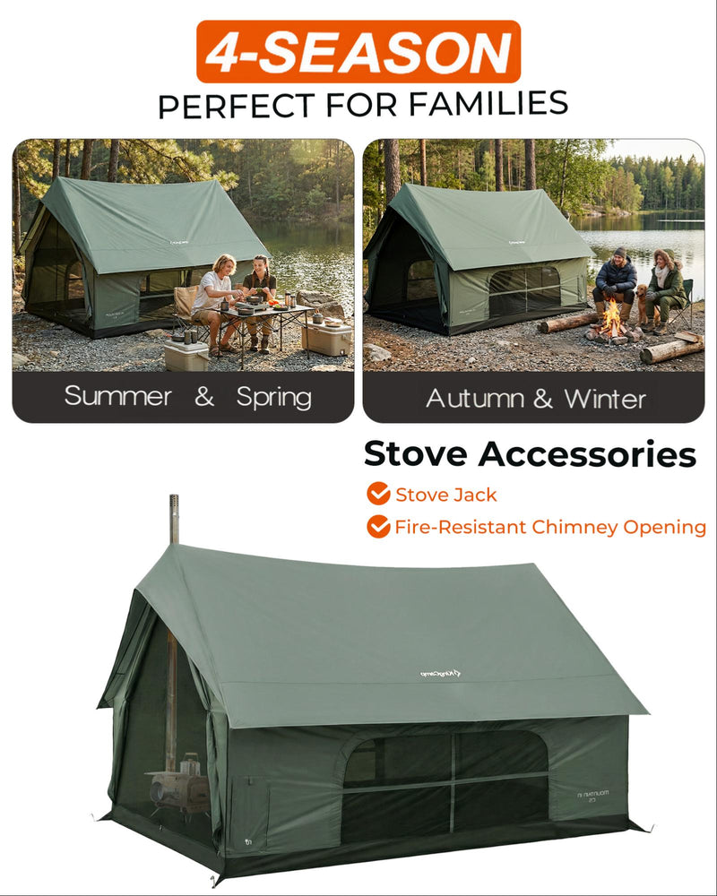 Load image into Gallery viewer, KingCamp MOUNTAIN IN C5 Canvas Hot Tent | 5-6 Person Cabin Tent with Stove Jack, Waterproof & Windproof for 4-Season Camping Green