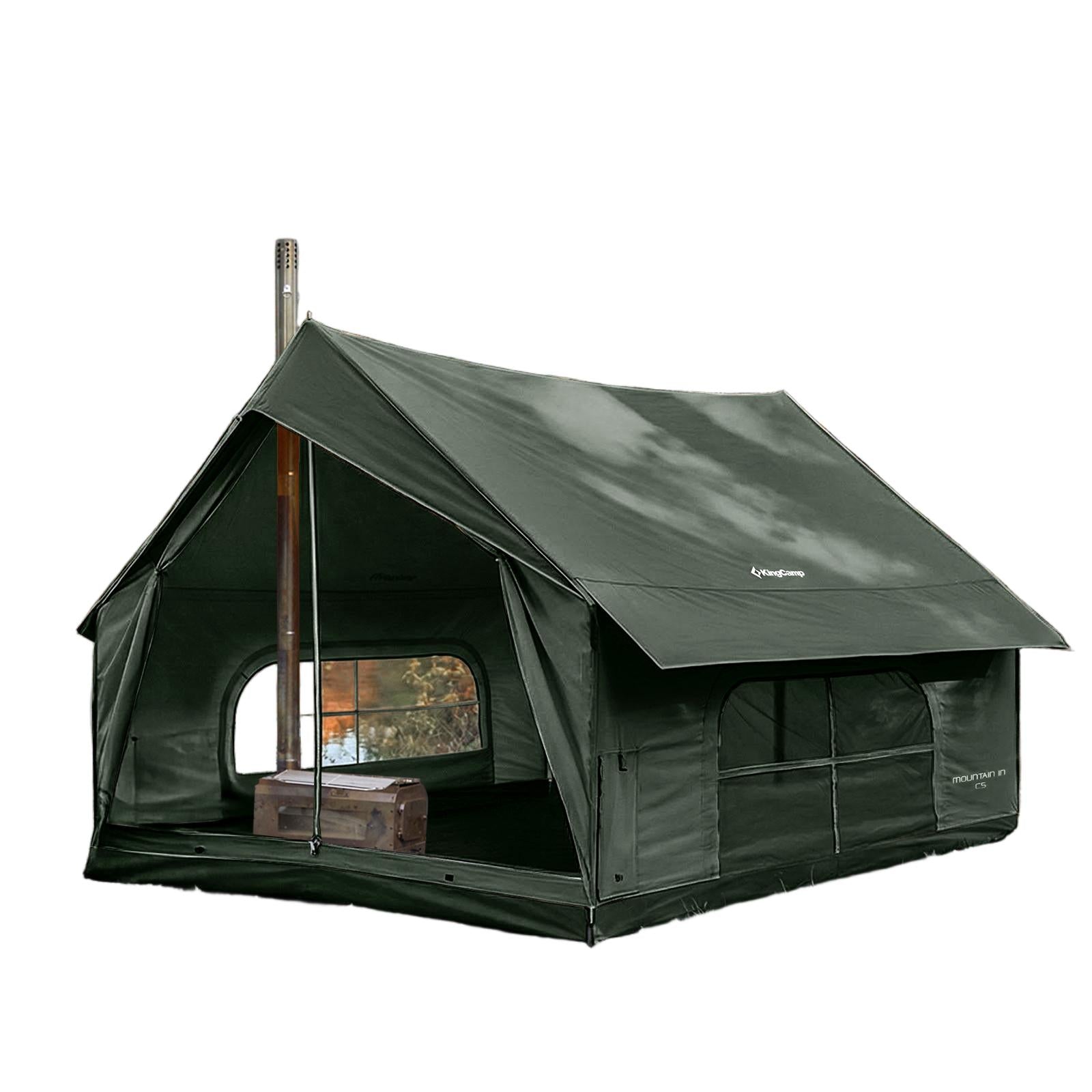 canvas hot tent KingCamp MOUNTAIN IN C5 5-Person Cabin with Stove Jack & AC Port Green Hestra Otra Camping Le Sagone ∞ Groesse:XXL warm interior