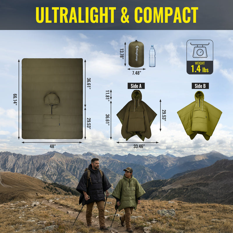 Load image into Gallery viewer, KingCamp MURANO 180 Wearable 3-in-1 Convertible Camping Poncho with Kangaroo Pocket Ultralight and Compact
