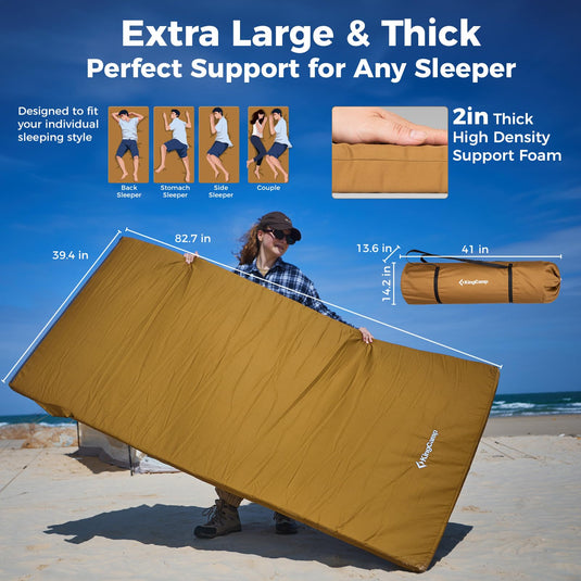 KingCamp Memory Foam Camping Mattress Camping Sleeping Pad Extra Large and Thick