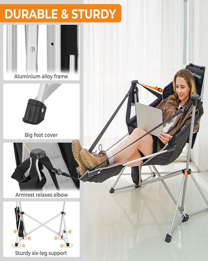 Load image into Gallery viewer, KingCamp ORCHID C20 Folding Rocking Chair Hammock Camping Chair Dark Blue