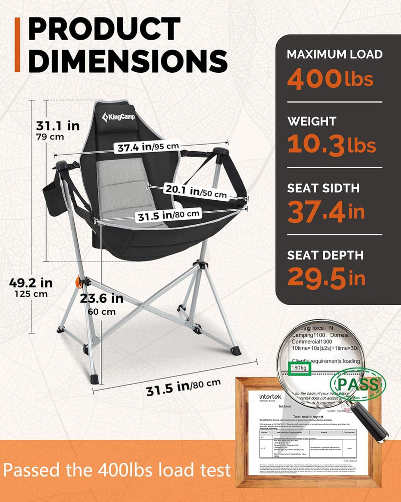 Load image into Gallery viewer, KingCamp ORCHID C20 Folding Rocking Hammock Camping Chair | 400lb Capacity Portable Swinging Chair with Removable Footrest & Padded Headrest for Outdoor Beach Lawn RV