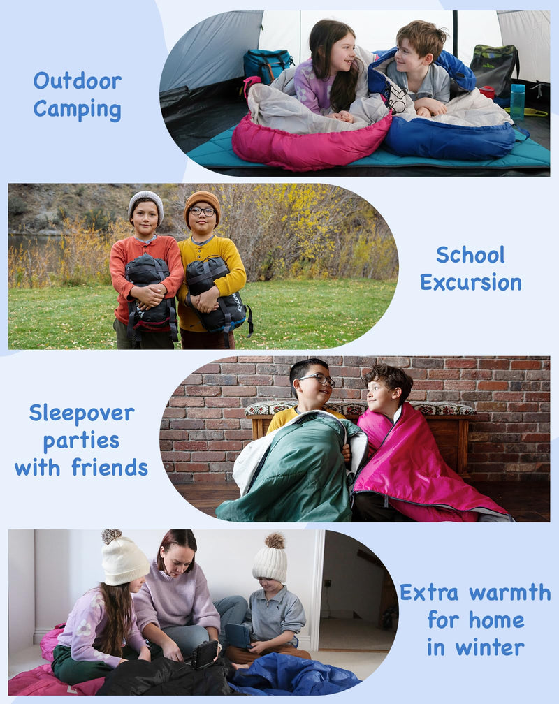 Load image into Gallery viewer, KingCamp Oasis 250S+ Kids Sleeping Bag | Hooded Envelope Bag with 100% Cotton Flannel Lining, 250g/m² Warm Insulation, Compression Sack for Camping, Sleepovers & Home Use Navy