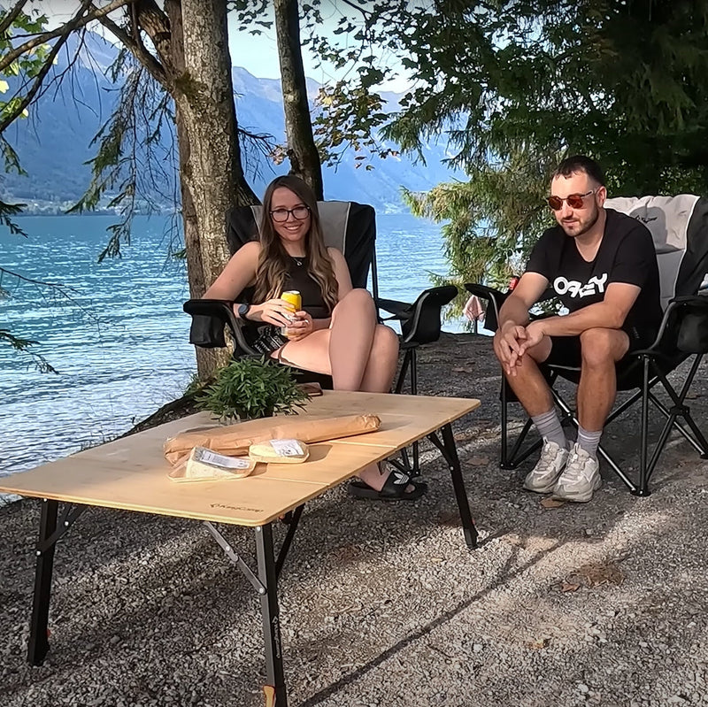 Load image into Gallery viewer, KingCamp Outdoor Comfort Bundle: Bamboo Folding Table & Oversized Camping Chair with Lumbar Support