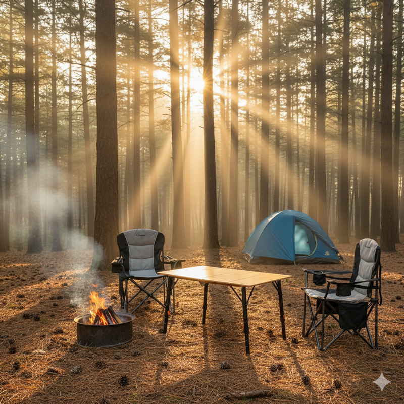 Load image into Gallery viewer, KingCamp Outdoor Comfort Bundle: Bamboo Folding Table & Oversized Camping Chair with Lumbar Support