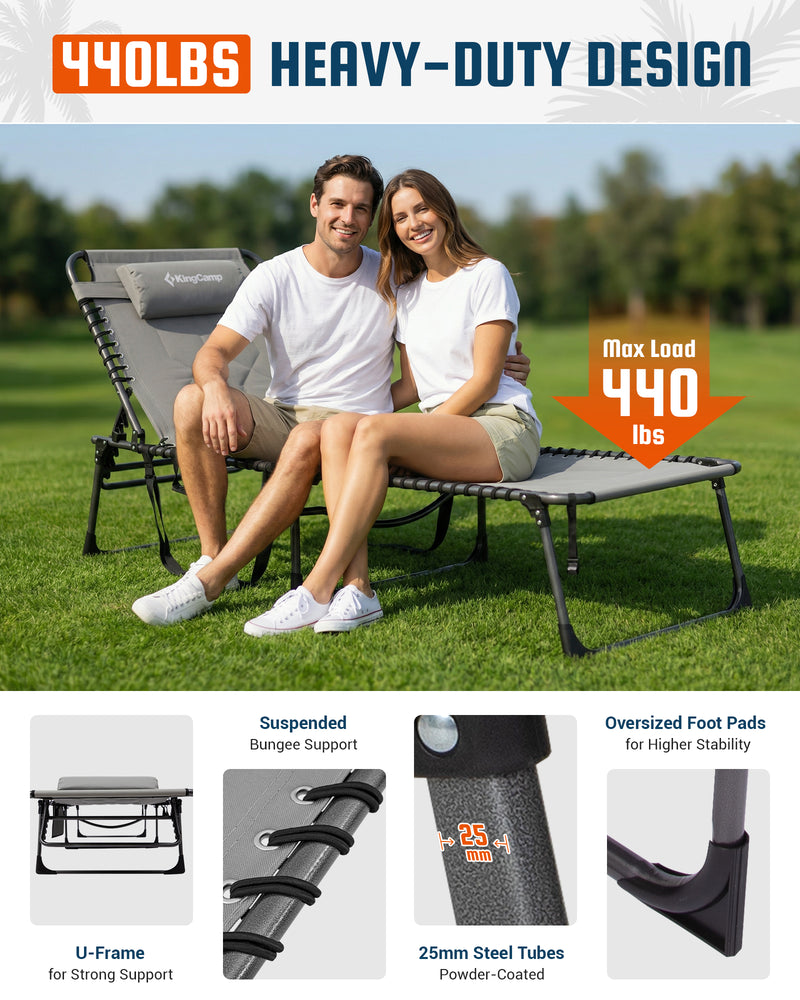 Load image into Gallery viewer, KingCamp 440lb Capacity Heavy Duty Oversized Padded Lounge Chair | Extra-Wide & Long 7-Position Folding Sun Lounger with U Frame for strong support