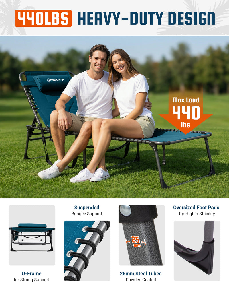 Load image into Gallery viewer, KingCamp Oversized Padded Lounge Chair | Extra-Wide & Long Folding Sun Lounger with 440lb Capacity and 25mm Steel Tubes Powder-Coated