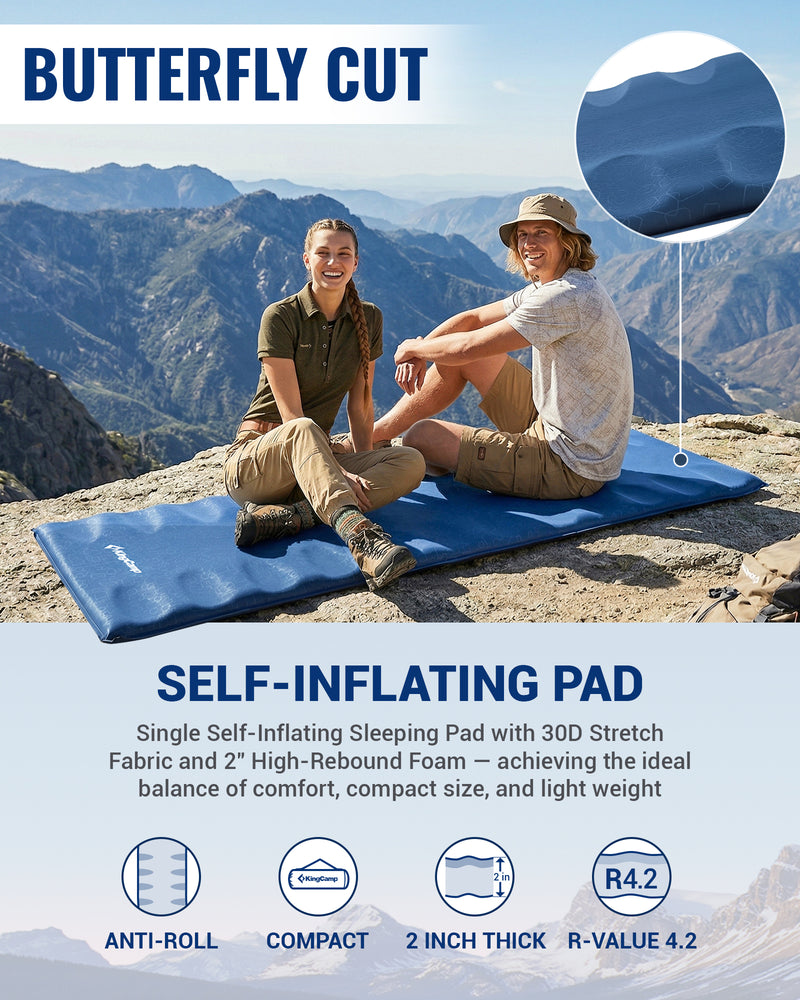 Load image into Gallery viewer, KingCamp PARADOX 5 Self-Inflating Sleeping Pad | R-Value 4.2, Rollover Prevention Camping Mattress with Butterfly Edge Cut, 2 in Thick PVC-Free Foam Pad for 4-Season Tent, Cot & Car Camping